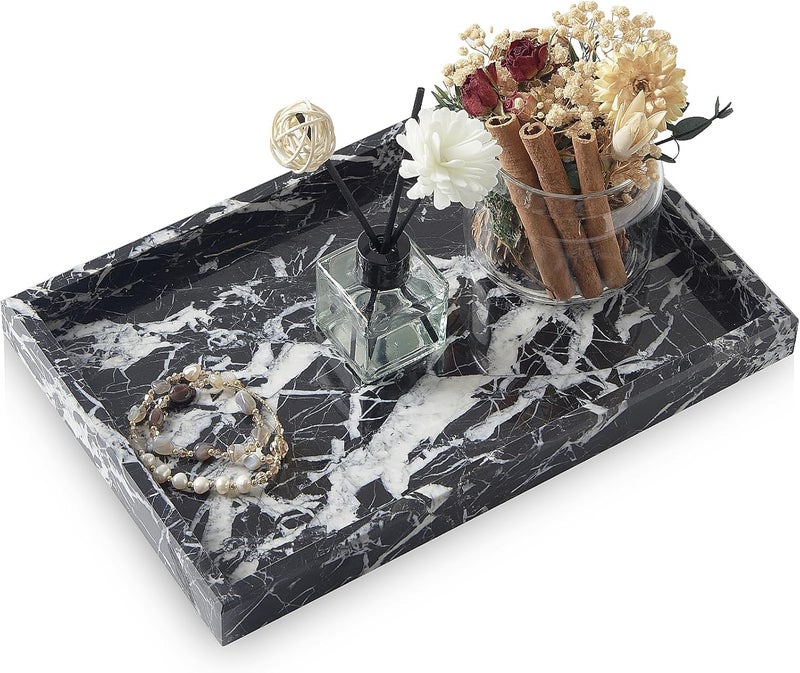MULWR Marble Bathroom Tray,Pure Natural Vanity Tray,Marble Tray for Kitchen Counter Non-Ceramic/Non-Resin,Stone Trays 12 x 8 inch - Image 1